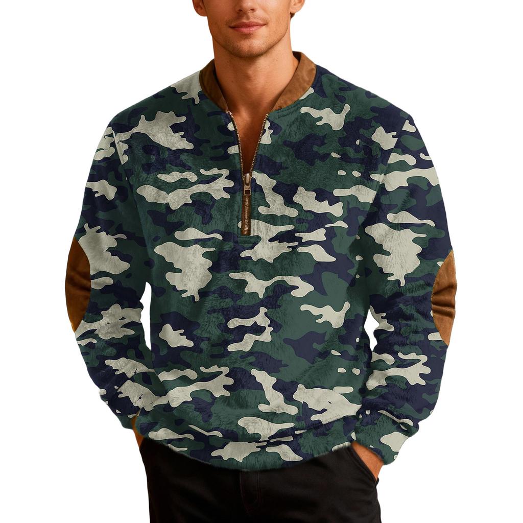 Men's Casual Camouflage Printed Semi-zipper Retro Long-sleeved Sports Sweatshirt
