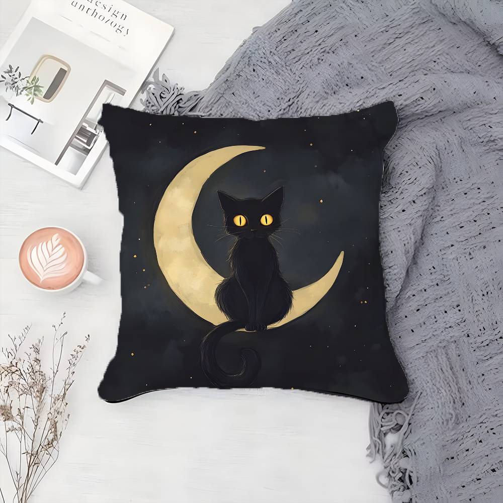 Cartoon Black Cool Cat Pattern Pillow Case Printing Pillowcase Living Room Sofa Cushion Cover Bedroom Room Decor