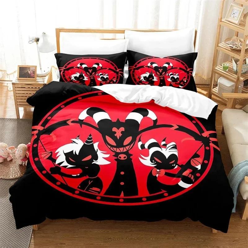 Fashion Comedy Helluva Boss Logo Sheets Quilt Covers Bedding Dormitory Sheets Duvet cover Set Three-piece Soft Warm Bedding Set
