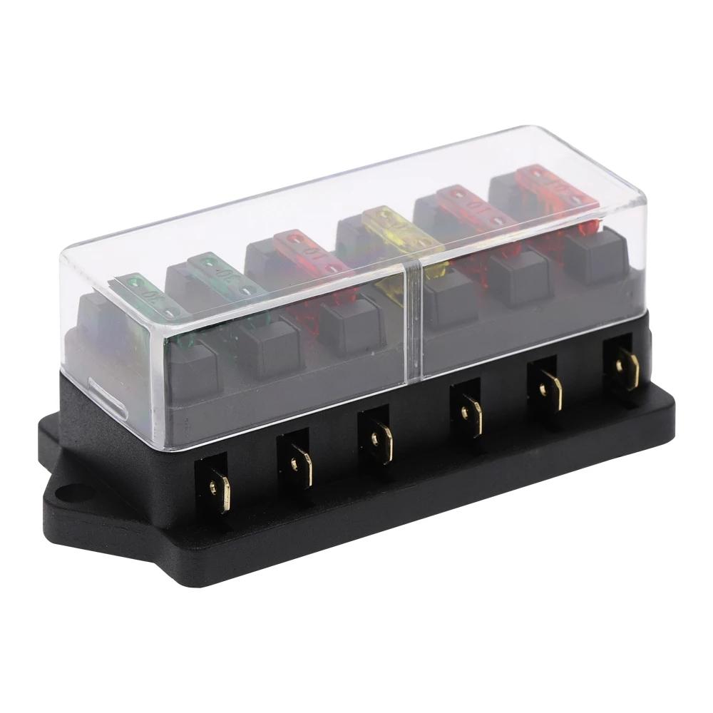 Circuit Standard 6 Way ATO Blade Fuse Box Plastic Cover DC12V 24V Car Fuse Block Holder with 6Pcs 3A-30A Fuses and Clip for Auto 6 Ways with Clip