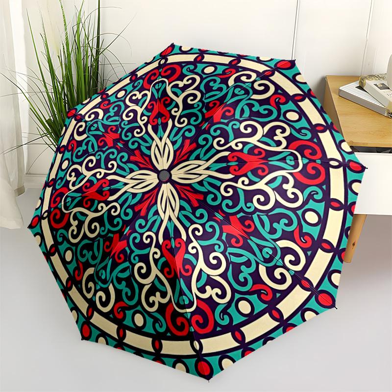 1pc Ornamental Circular Pattern Automatic Umbrella - Automatic Opening And Closing, Sturdy Iron Frame, Formal Occasions yy251018168