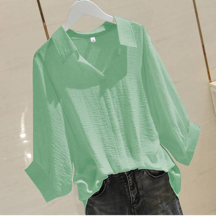 3/4 Sleeve Cotton Large Size Women's Loose Shirt Female Summer Simple Pullover V-neck Bat Sleeve Top Polo Shirt