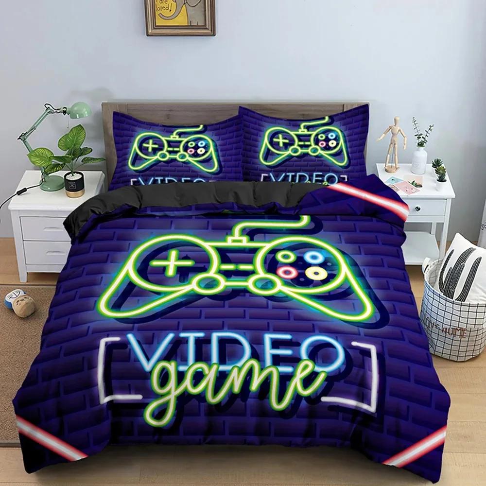 Gaming Gamepad Videospiel Neon Bequem Bettdecke Bettbezug Kissenbezug Bettwäscheset Kinder Schlafzimmer Dekoration Heimtextil