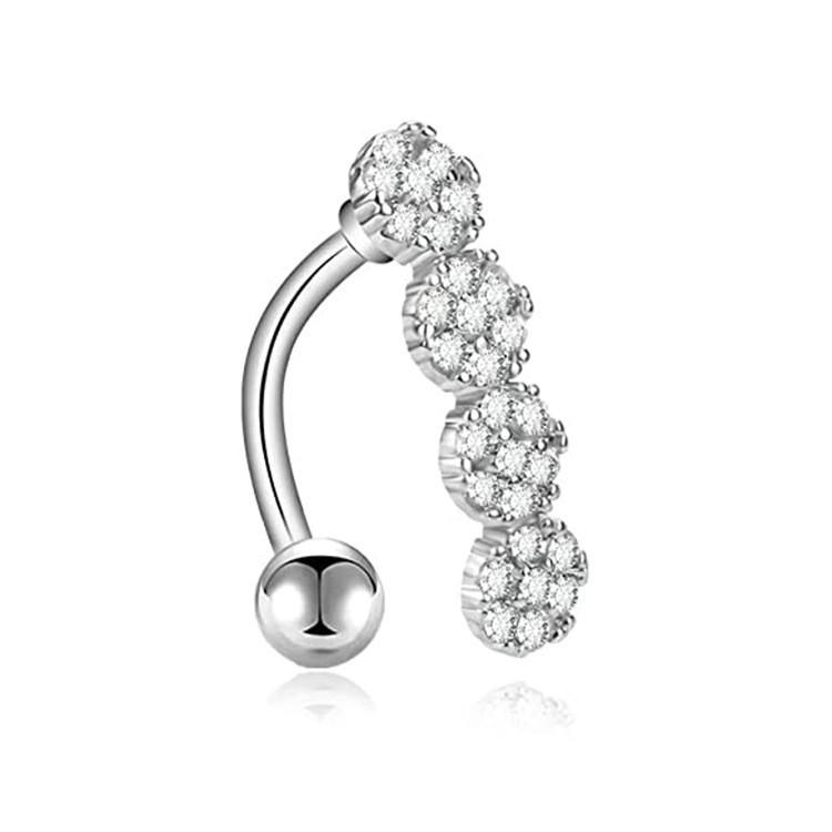Heart-shaped Round Piercing Jewelry Navel Ring, Copper Inlaid Zircon Stainless Steel Navel Nail