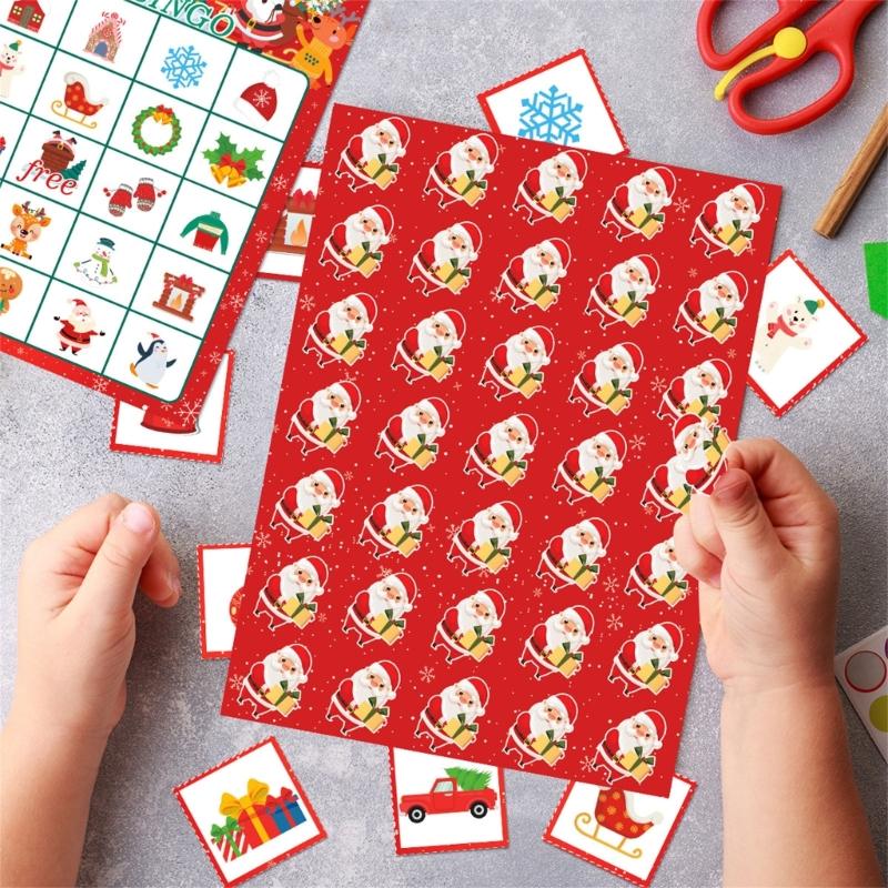 Holiday Bingo Game 24pcs Christmas Themed Cards for Kids and Adults Card with Stickers for Holiday Entertainment