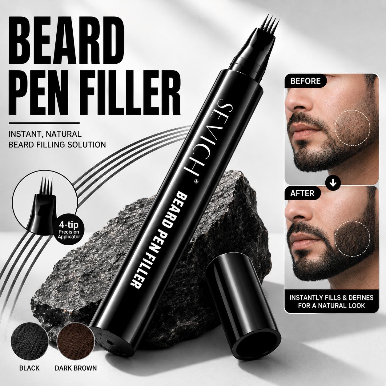 Crayon à barbe imperméable pour hommes, crayon colorant pour moustache, rehausseur de couleur de barbe, noir, fibres capillaires, outil de