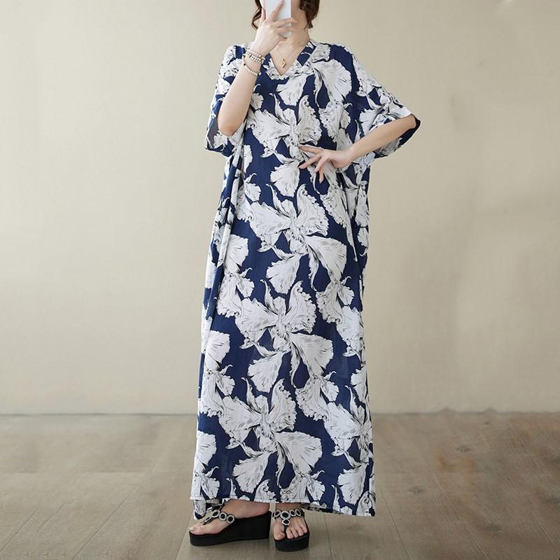Short Sleeve Plus Size Vintage Floral New In Dresses for Women Casual Loose Maxi Long Summer Dress