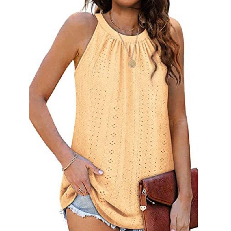 Casual Lose Art Und Weise Plissee Aushöhlen Sommer Weste 2023 Tank Top Frauen Weste Oansatz Ärmellose Tops Kleidung Blusas 25027