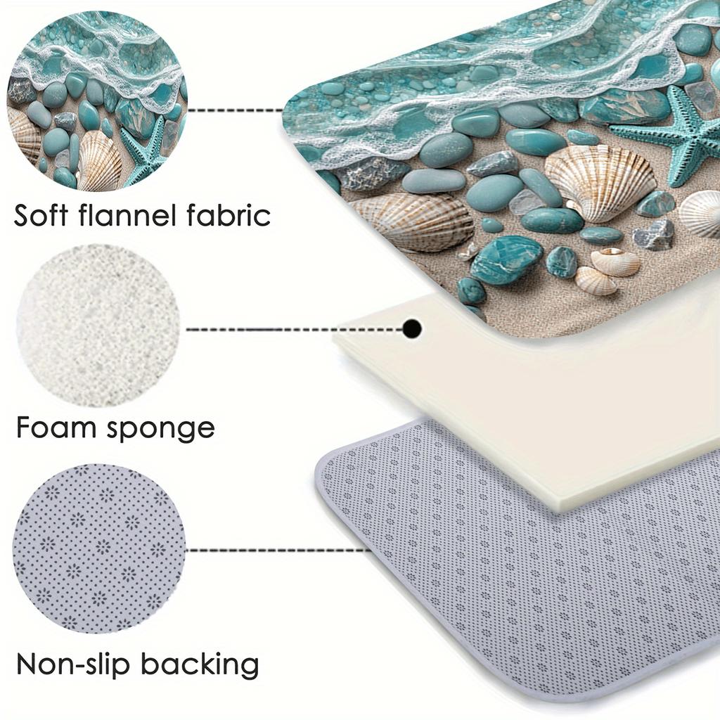 Beach Waves Rug Velvet Flannel Printed Floor Mat Sea Shell Starfish Design Decorative Carpet Bathroom Home Decor
