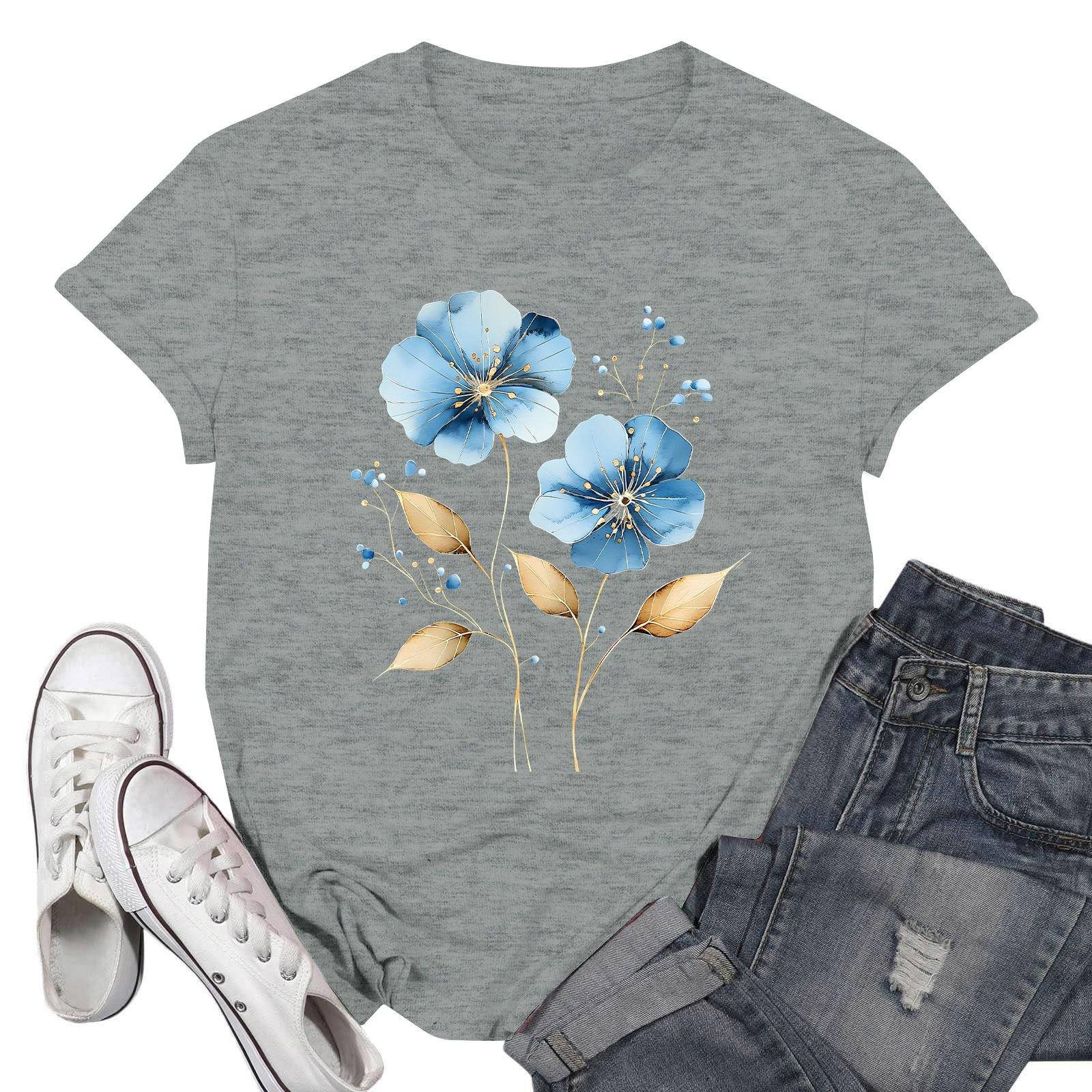 

Женские модные повседневные пуловеры с короткими рукавами и круглым вырезом с принтом XL