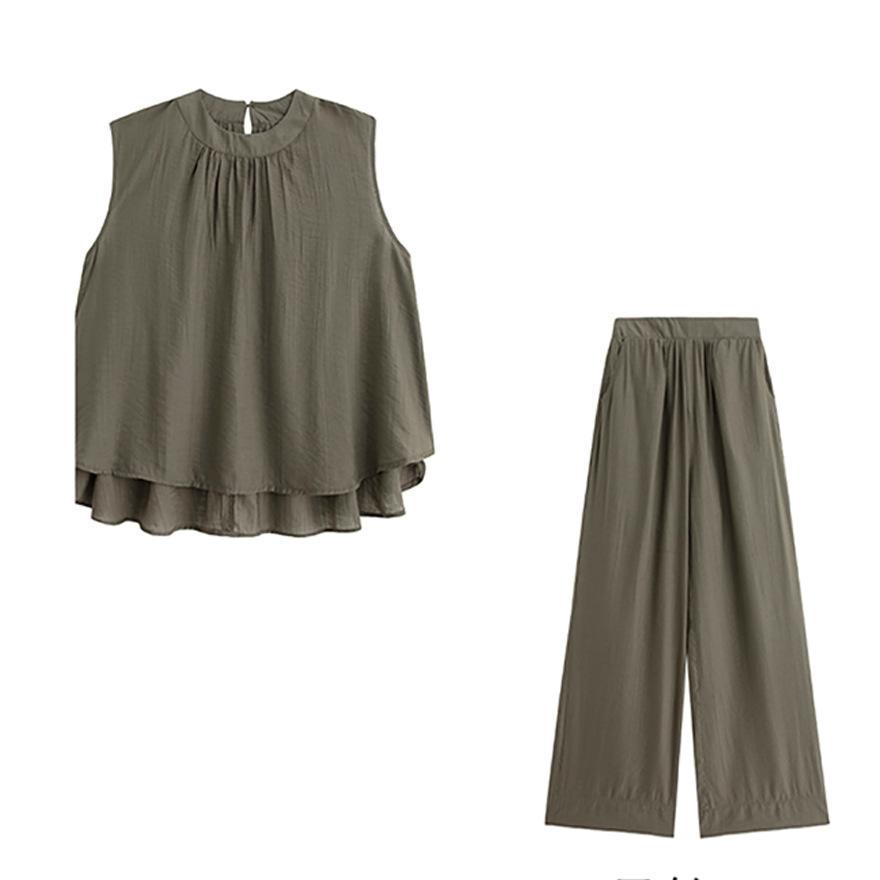 Sleeveless top with wide-leg pants two-piece set women's summer new temperament fashion casual suit