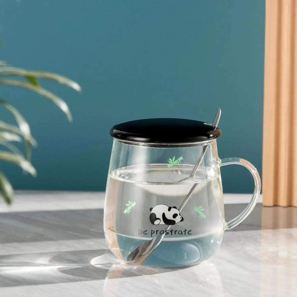 Kawaii Cups Cute Panda Glass Cup With Straw Cap Spoon Coffee Breakfast Cup Beer Mug Cups and Mugs Free Shipping Drinking Glasses