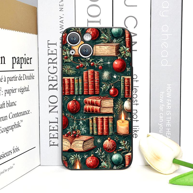 Christmas Decorations Bookshelf Book Print Phone Case for IPhone 16 12 11 14 13 15 Pro Max Mini X XS XR SE2 7 8 Plus Soft Cover