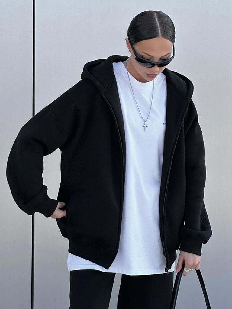 2025 Damen Einfarbiger Kapuzen-Cardigan und Jogger-Set - Europäischer & Amerikanischer Stil Zweiteiler
