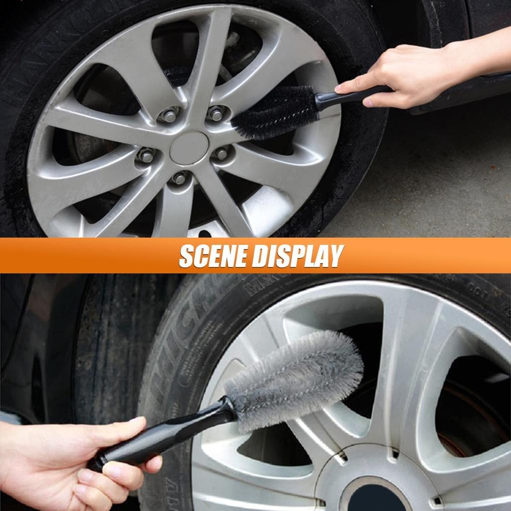 Car Wheel & Tire Wash Brush, Soft Bristle Car Wheel Detailing Cleaning Brush with Short Handle, Multipurpose Vehicle Wheels Rims Scrub Brushes for