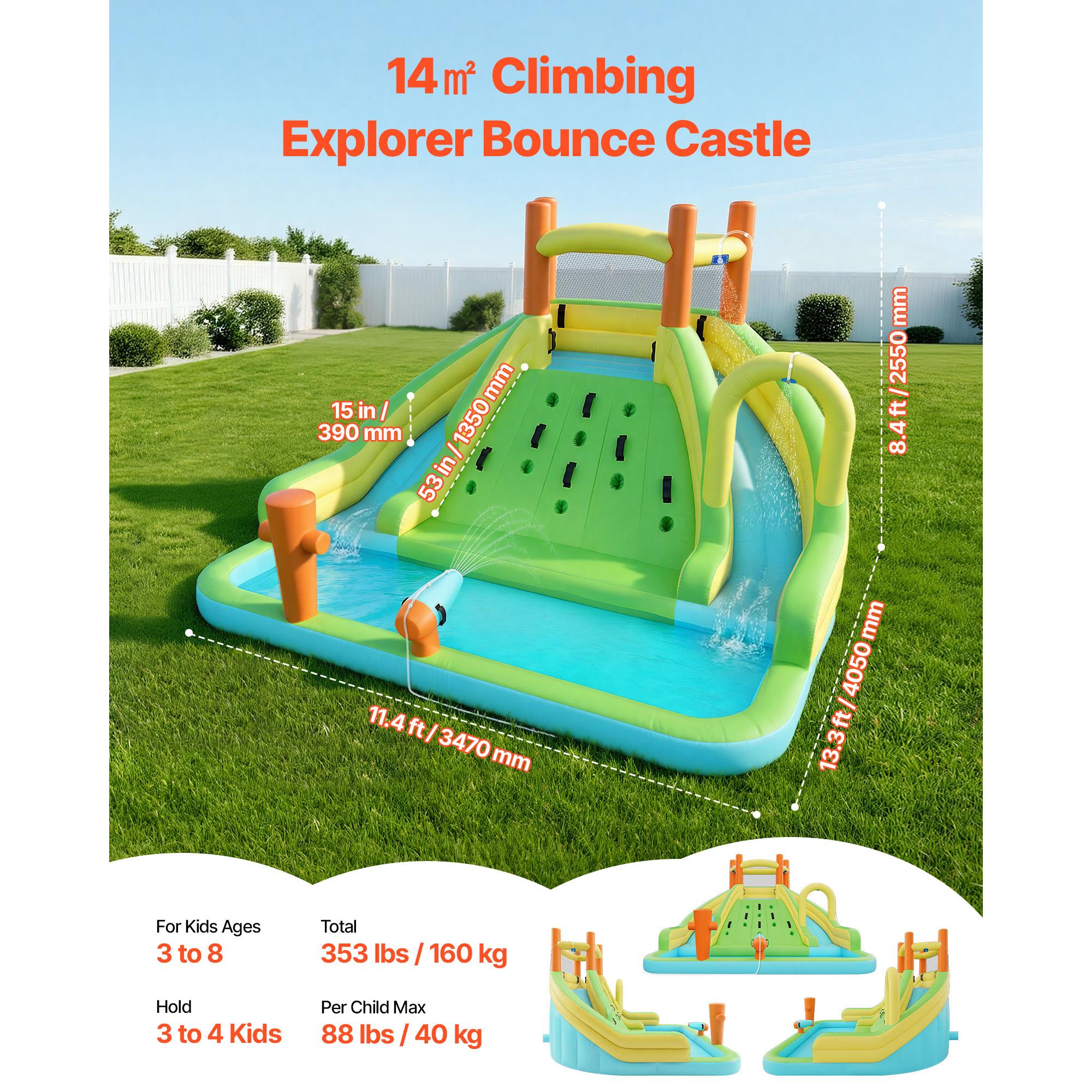 

SucceBuy Inflatable Bounce House 13.3x11.4x8.4 ft with Water Slide Climbing Wall Tall Slides Splash Pool for Kids Ages 3 to 8