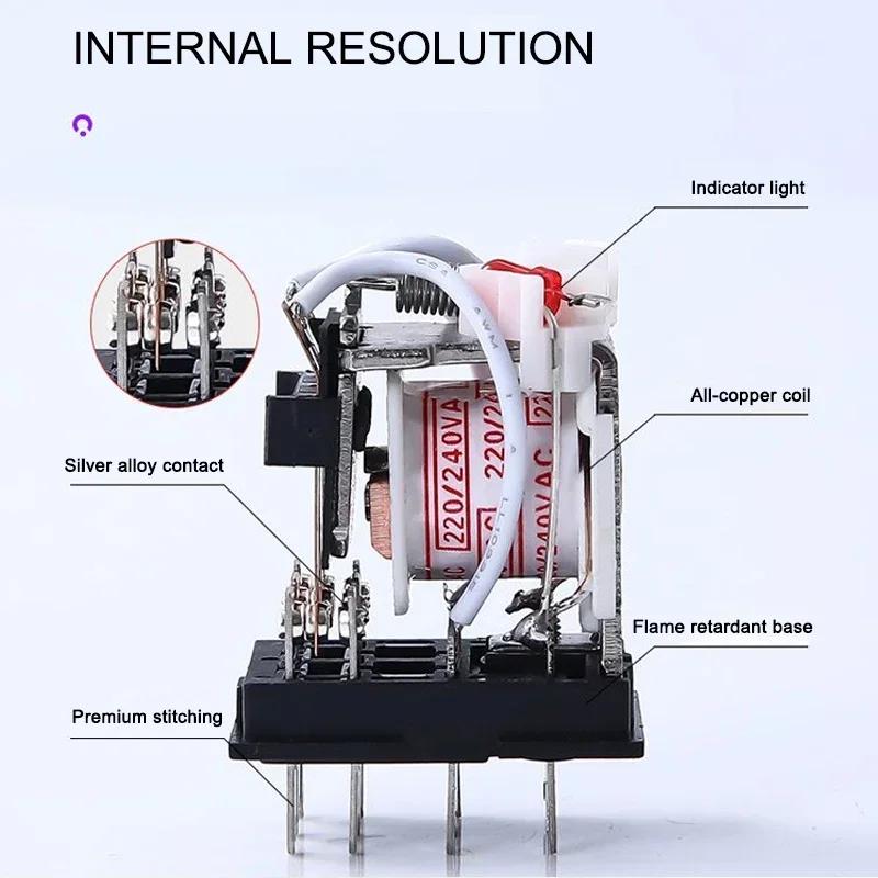 10 PCS Small Intermediate Relay AC Electromagnetic Relay with Base Switch HH52P HH53P HH54P HH62P HH63P HH64P