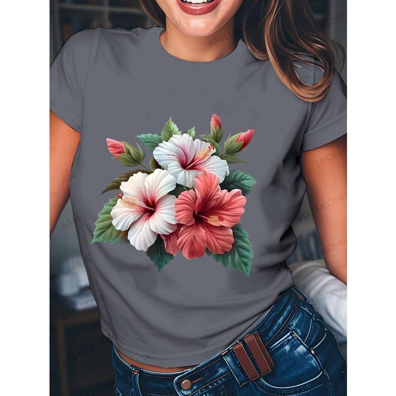 Hibiscus Floral Print Summer Women'S Casual T-Shirt for Girlfriends - Urban Light Fashion