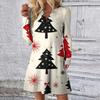 Women's Christmas Printed Dress Loose V-neck Casual Long Sleeved Dress
