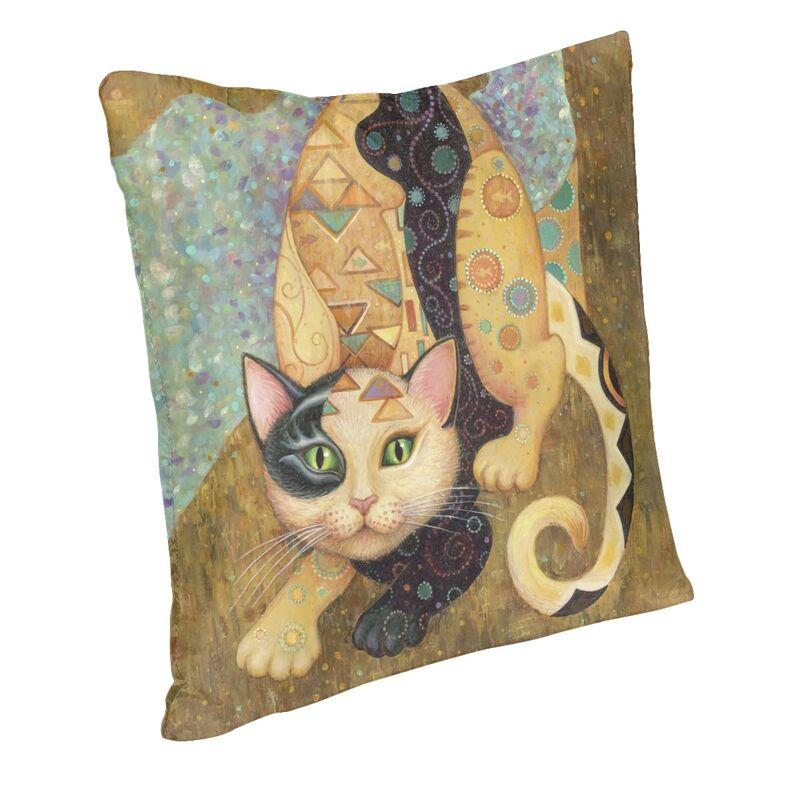 Ölgemälde Katze Kissenbezug Kunst Gustav Klimt Goldmuster Weich Luxuriös Kissenhülle Wohnzimmer Dekoration
