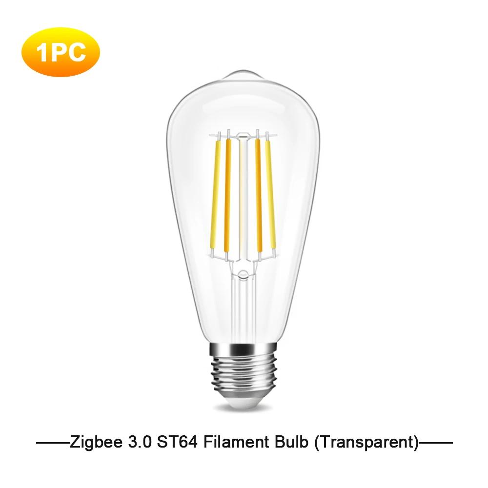 

AC220V Zigbee 3.0 Винтажная светодиодная лампа с нитью накаливания ST64 E27 7W Pro Двухцветная лампа Свет Умная Wifi APP Голосовое управление Alexa AC 220-240V