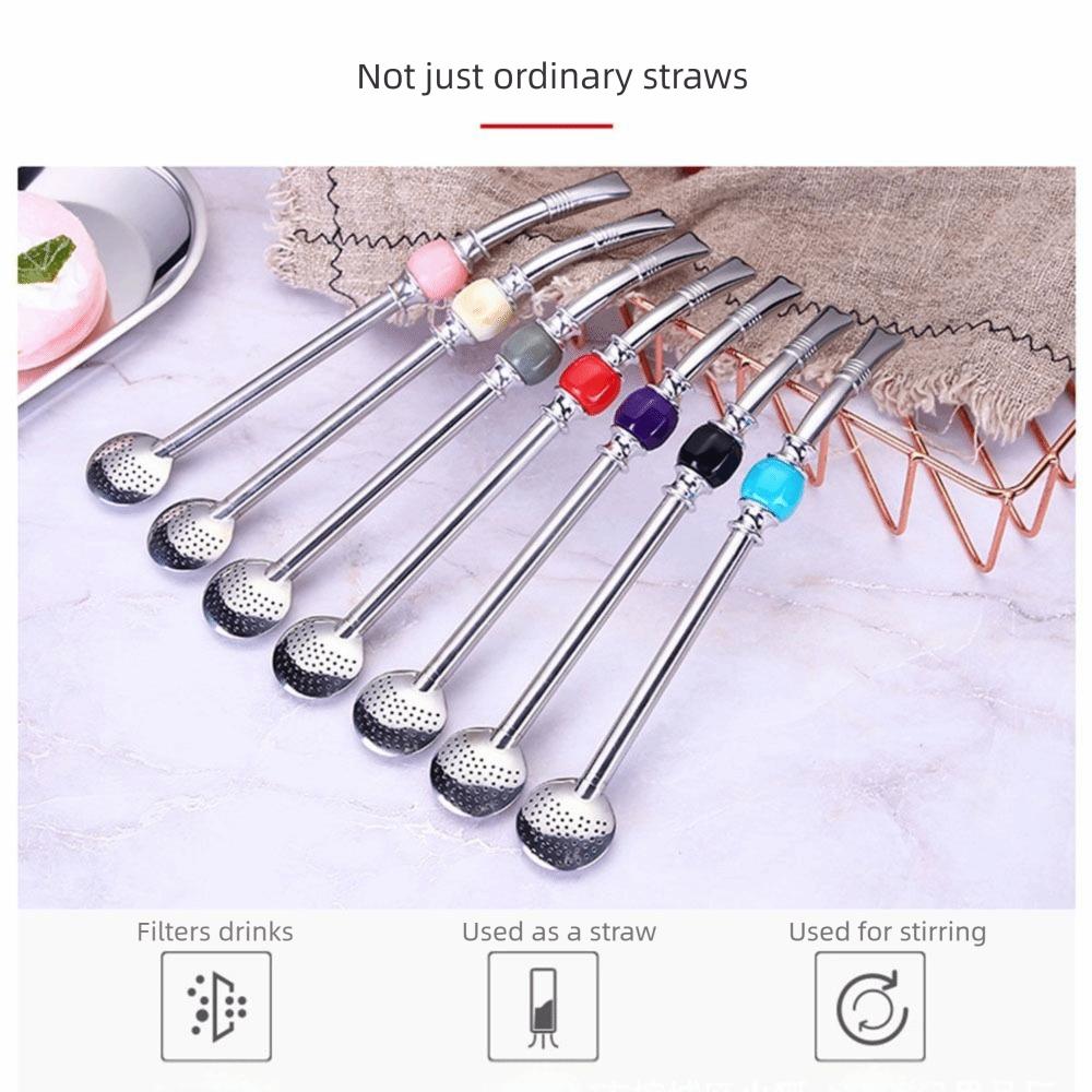 Removable Stainless Steel Straw Reusable Filter Spoon Straw Drinking Straw Spoon  Tea Drinking