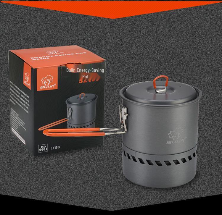 Set de vase portabile pentru camping: Oală care colectează căldura, Ceainic și Arzător cu cartuș