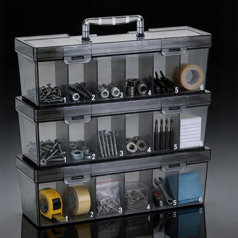 Clear Plastic Tool Box With Handle And Multiple Dividers Clear Parts Organizers For Industrial Parts And DIY Projects