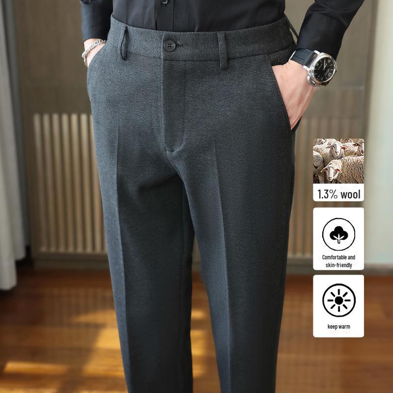 Men's High-End Wool Trousers: Autumn/Winter Thickened, Slim-Fit, Business Casual Trendy Pants