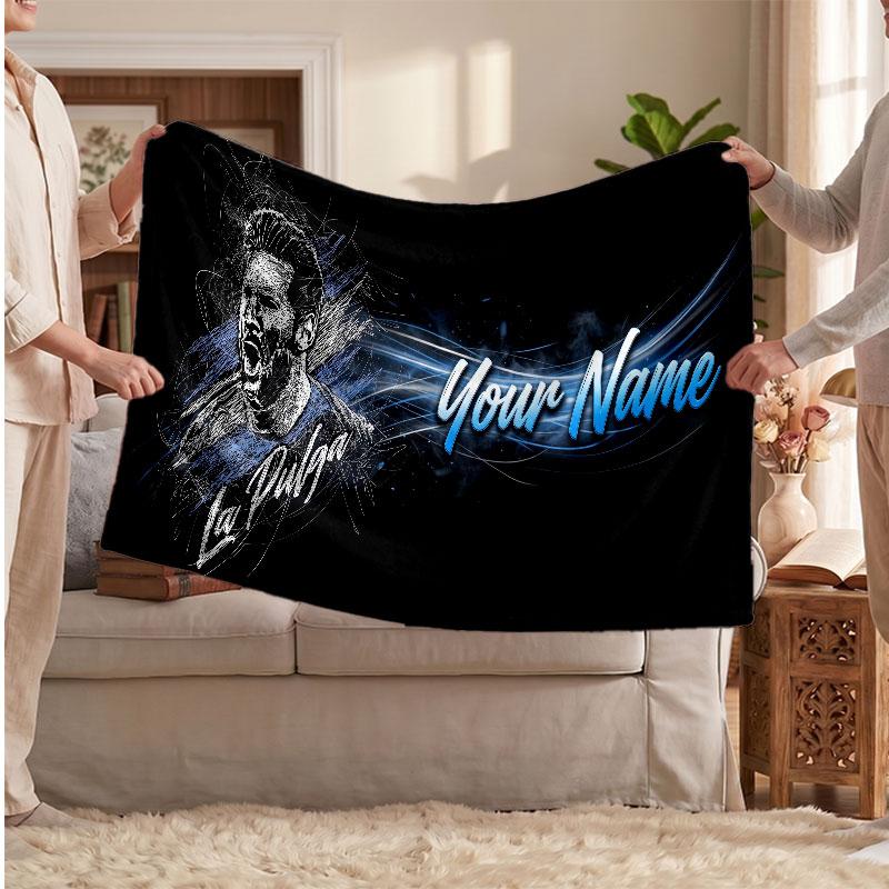 Lionel Messi Personalized Fleece Blanket With Football Logo, Custom Name Text Soft Warm Home Throw Blanket