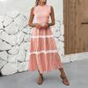 Summer 2026 Middle East High-End Lace Trim Patchwork Maxi Slip Dress with French Stripes