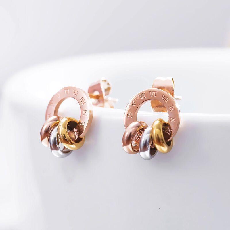 Vintage Geometric Titanium Steel Dangle Earrings With Roman Number Design For Women