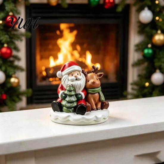Creative Seasonal Table Centerpieces Santa And Deer Figurine, Christmas Gnome Resin Statue, Holiday Collectible Figures Centerpiece for Home
