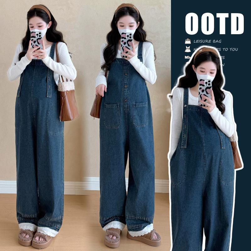 2026 Korean Maternity Denim Overalls with Knit Top - Front and Back Wearable Set XL