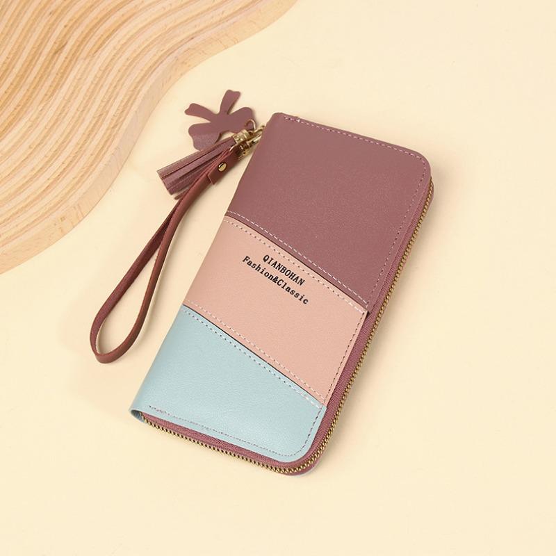 New Wallet Long Women's Zipper Wallet Female Student Color Blocked Versatile Handheld Phone Bag
