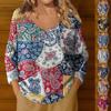 Women's Lightweight Sweater Casual V-neck Long-sleeved Knitted Printed Pullover