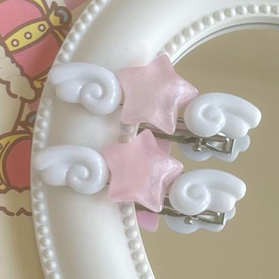 2Pcs Girl Hairpins Sparkling Ice Glitter Design Stars Angel Wings Decor Decorative Bang Hair Clips Hair Accessories