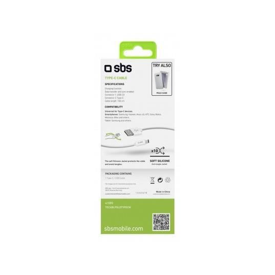 Câble de données et de chargement type c sbs collection polo 1,5 m blanc