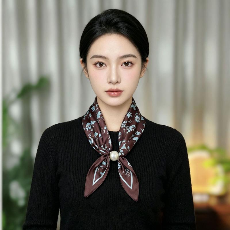 Summer High-grade Magnetic Suction Small Silk Scarf Versatile Anti-sun Scarf Satin Silk Scarf Long Strip Foreign-style Butterfly Scarf Female