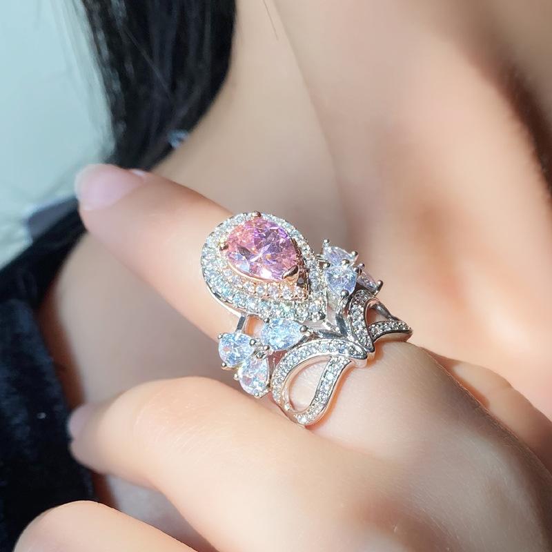 

2026 Princess Pink Premium Plated 18K Rose Real Gold Full Diamond Ring Two-Color Treasure Crown Ring Jewelry Women Resizable