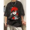 Men'S Washed T-Shirt with Red and Black Splatter Ink Art Print | Streetwear Style Round Neck Short Sleeve, All-Season Casual and Festival Wear
