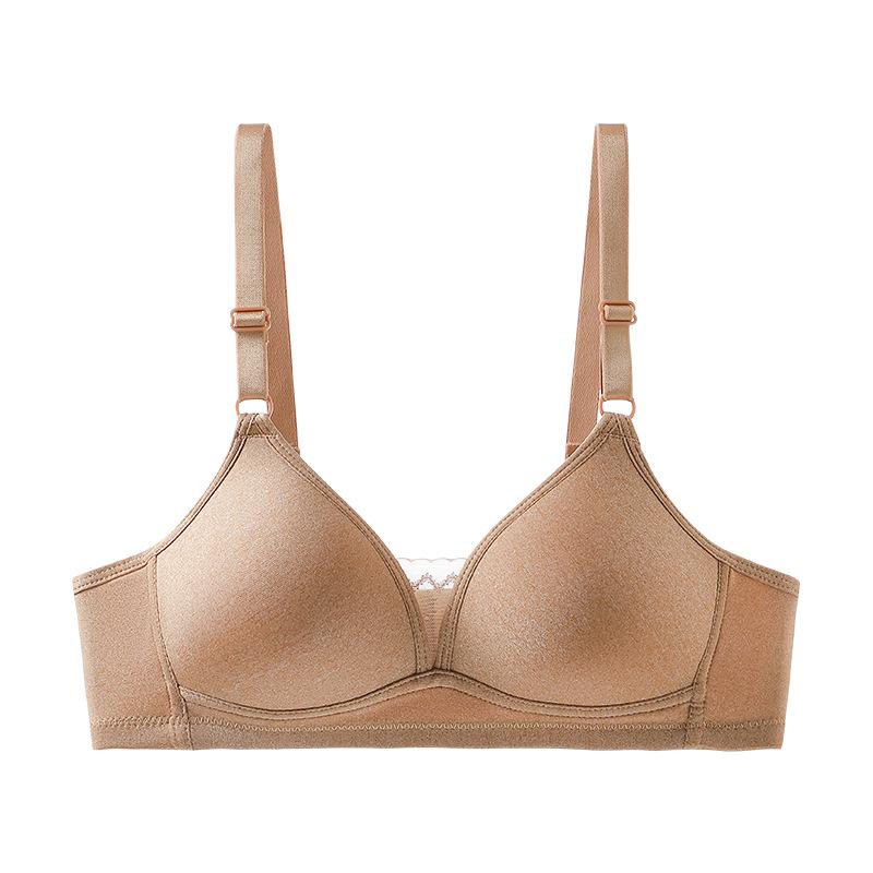No steel ring bra smooth surface thin cup gathering anti-light three-breasted middle-aged and elderly bra factory