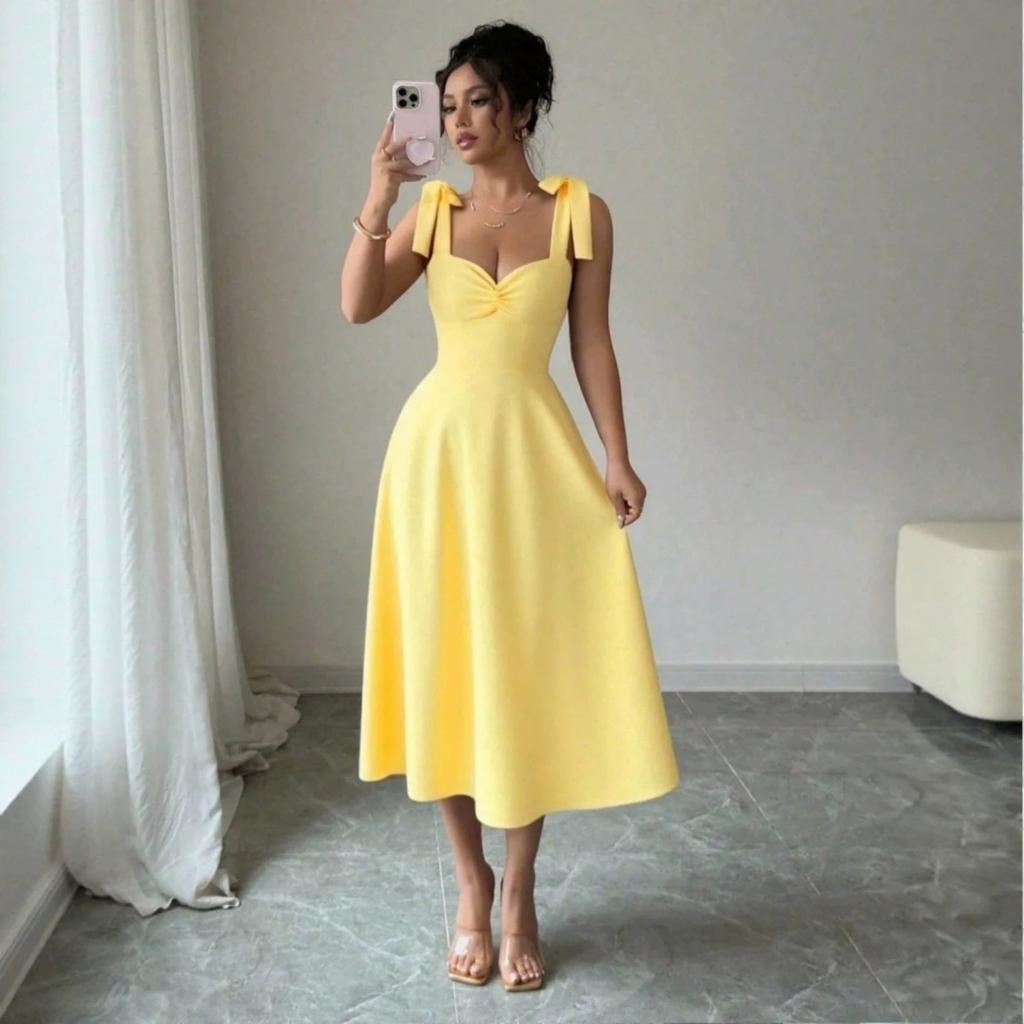 Europe, America 2026 Summer New Temperament Fashionable and Elegant Solid Color Strap Dress Long Dress Dress
