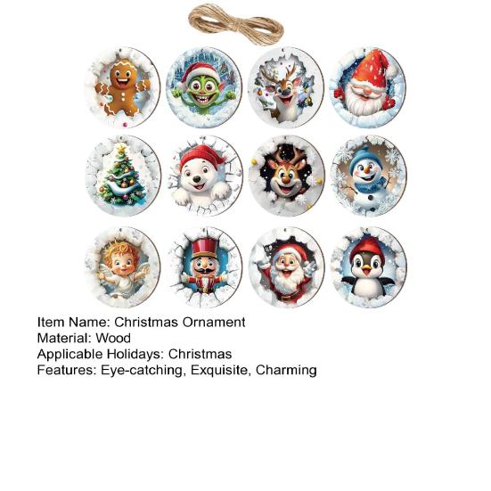 Christmas Wooden Ornaments Cute Snowman Santa Reindeer Penguin Christmas Tree Ornament for Xmas Home Holiday Party Supplies