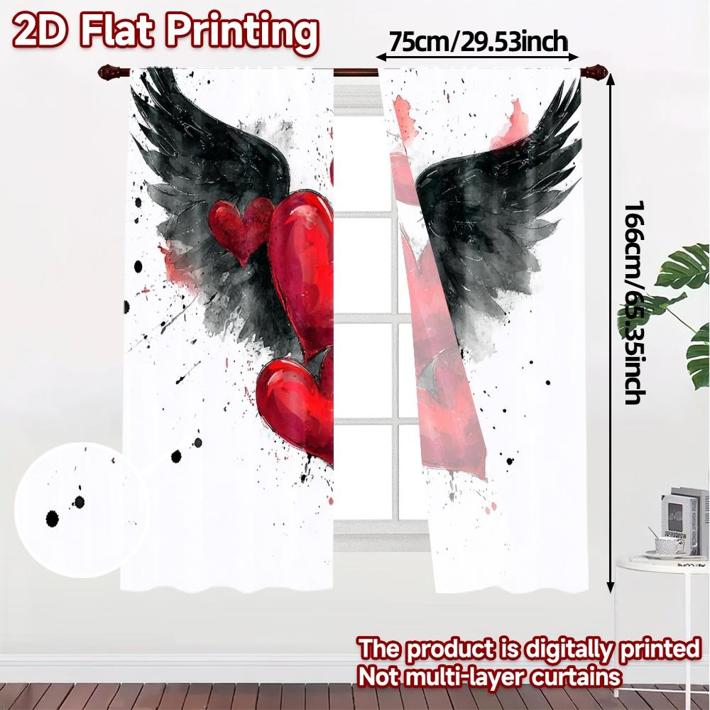 2pcs, 2D FLAT PRINTING Curtains (Without Rod) HeartWings Chic Curtains Machine Washable Fabric Curtains Decorations For Home Use