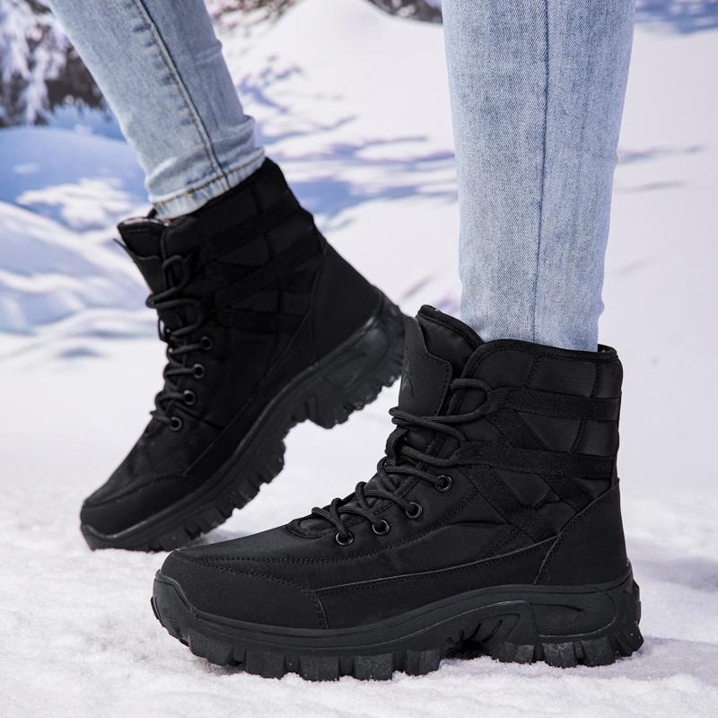 Damen Schneestiefel Hohe Outdoor Sportschuhe Plüsch Warm Baumwollschuhe Rutschfest Gehen Freizeitschuhe Dicke Sohle Verschleißfest