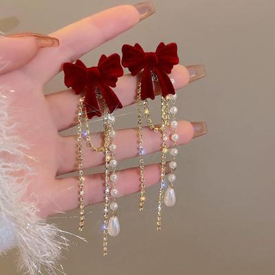 Christmas Flocking Drop Earrings Bowknot Stud Earrings For Women Girls   Year Jewelry Ear Accessories
