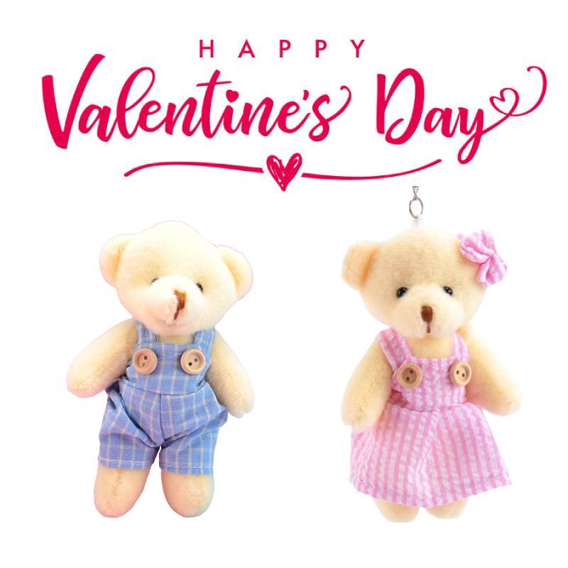 Adorable Soft Plush Teddy Bear Couple Keychain Cake Topper Valentine's Day Gift