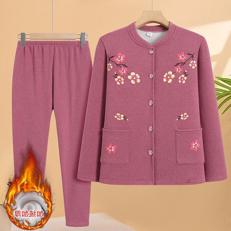 Gemütliches Zweiteiler-Set aus Samt: Strickjacke & Hose für Frauen mittleren Alters & Senioren – Lockere, bequeme Homewear für Oma