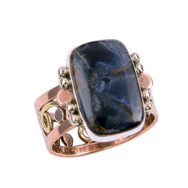 Natural Pietersite Gemstone Two Tone 925 Sterling Silver Jewelry Ring S.8 A5T80